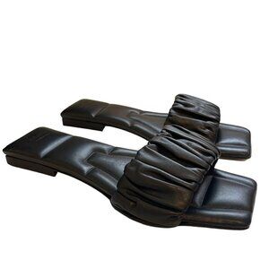 KHAITE Crete Leather Ruched Straps Square Toe Flat Slides Sandals Black Size 36